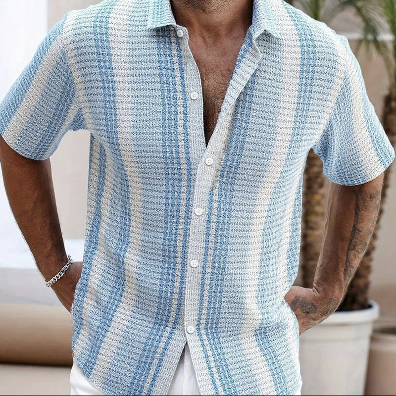 Mens Casual Slim-Fit 3D-Printed Short-Sleeve Beach Shirt